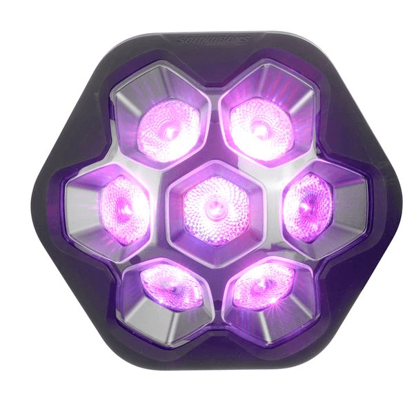 Soundboks LIGHTBOKS – Audioreaktives LED-Partylicht mit 7× RGBW-Spots, 13+ Stunden Akku und IP65-Schutz – reagiert auf den Beat deiner Musik mieten