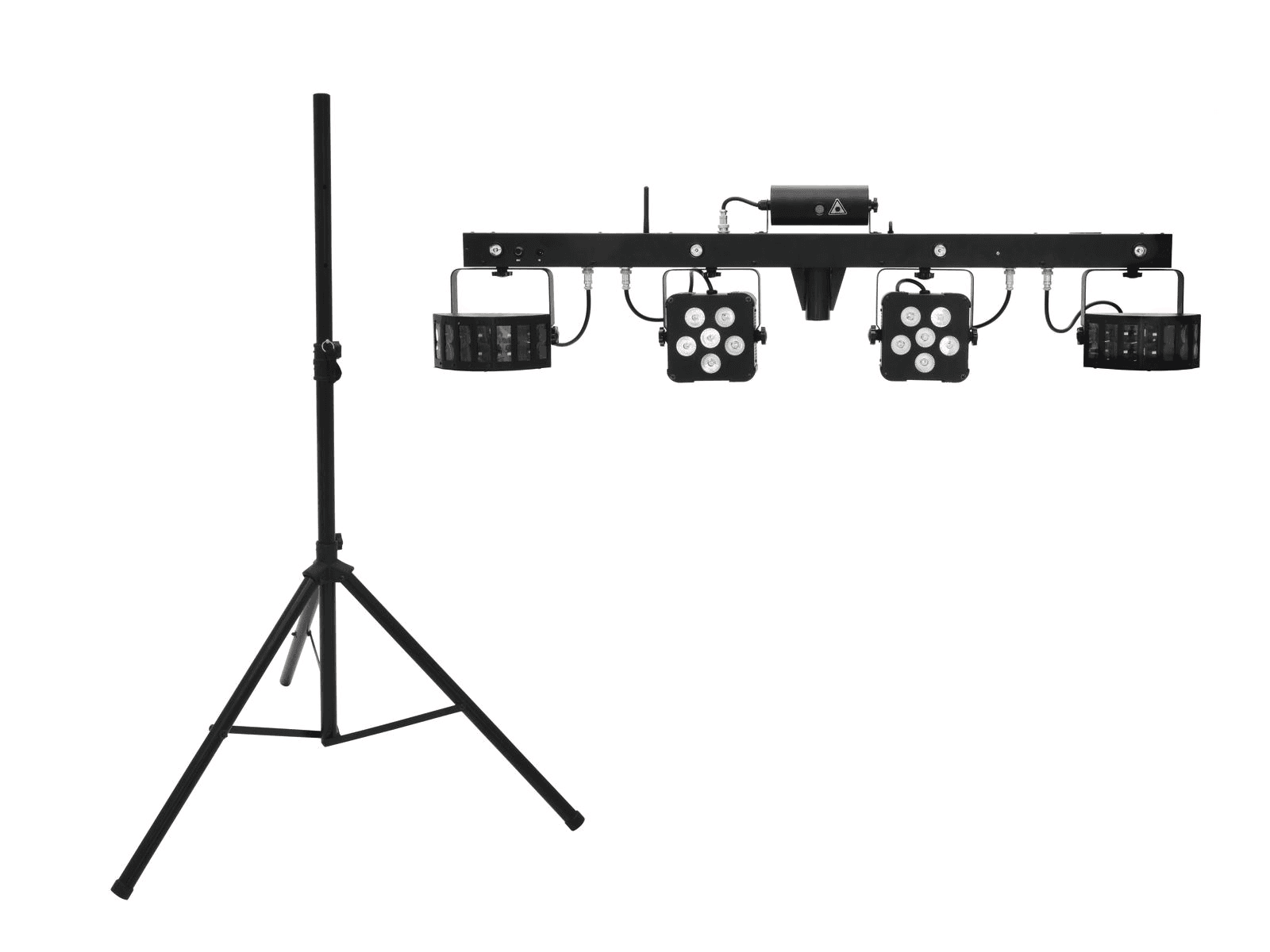 Eurolite Lichteffektleiste mit Laser - 4-in-1-Lichteffektbar mit Laser, LED-Derbys, Spots und Stroboskop - komplett vormontiert inkl. Lichtstativ und Funk-Fußschalter mieten - Bild 5