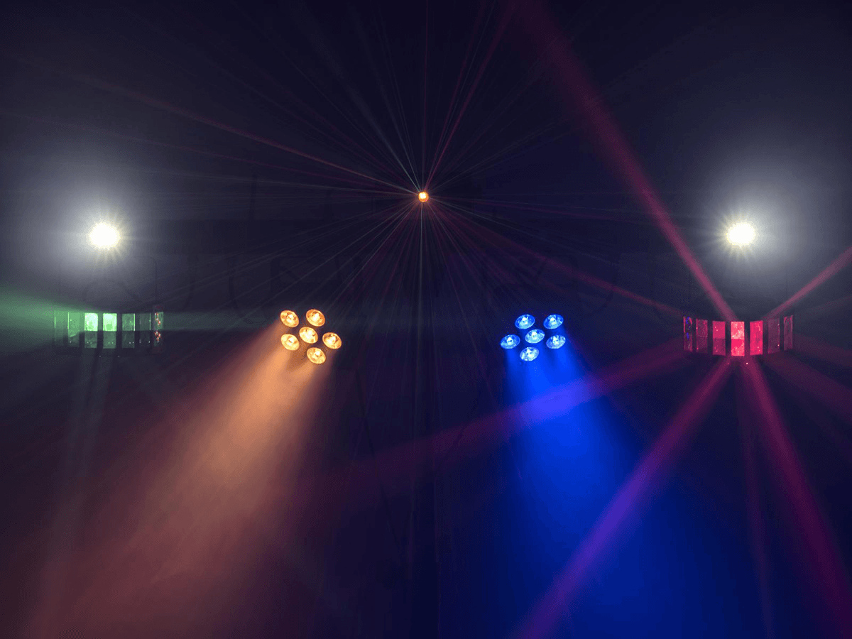 Eurolite Lichteffektleiste mit Laser - 4-in-1-Lichteffektbar mit Laser, LED-Derbys, Spots und Stroboskop - komplett vormontiert inkl. Lichtstativ und Funk-Fußschalter mieten - Bild 7