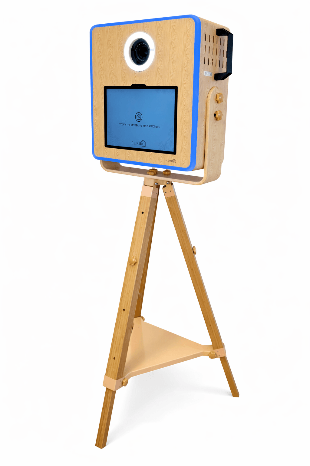 Holz-Fotobox – Elegante Fotobox im Retro-Vintage-Design aus Holz – komplett mit Kamera, Touchscreen, Sofortdrucker und weißer LED-Beleuchtung mieten – Bild 2
