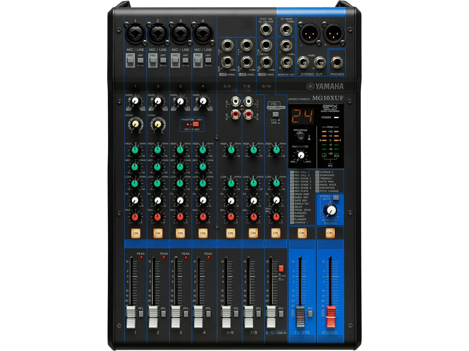 Yamaha MG10XUF 10-Kanal Mischpult – 10-Kanal Analogmixer mit D-PRE Preamps, SPX-Effekten, 1-Knopf-Kompressoren und USB-Interface - ideal für Bands, Reden und Events mieten – Bild 3